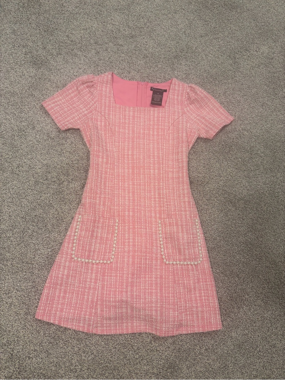 Xtraordinary Pink Tweed Short Sleeve A-Line Dress